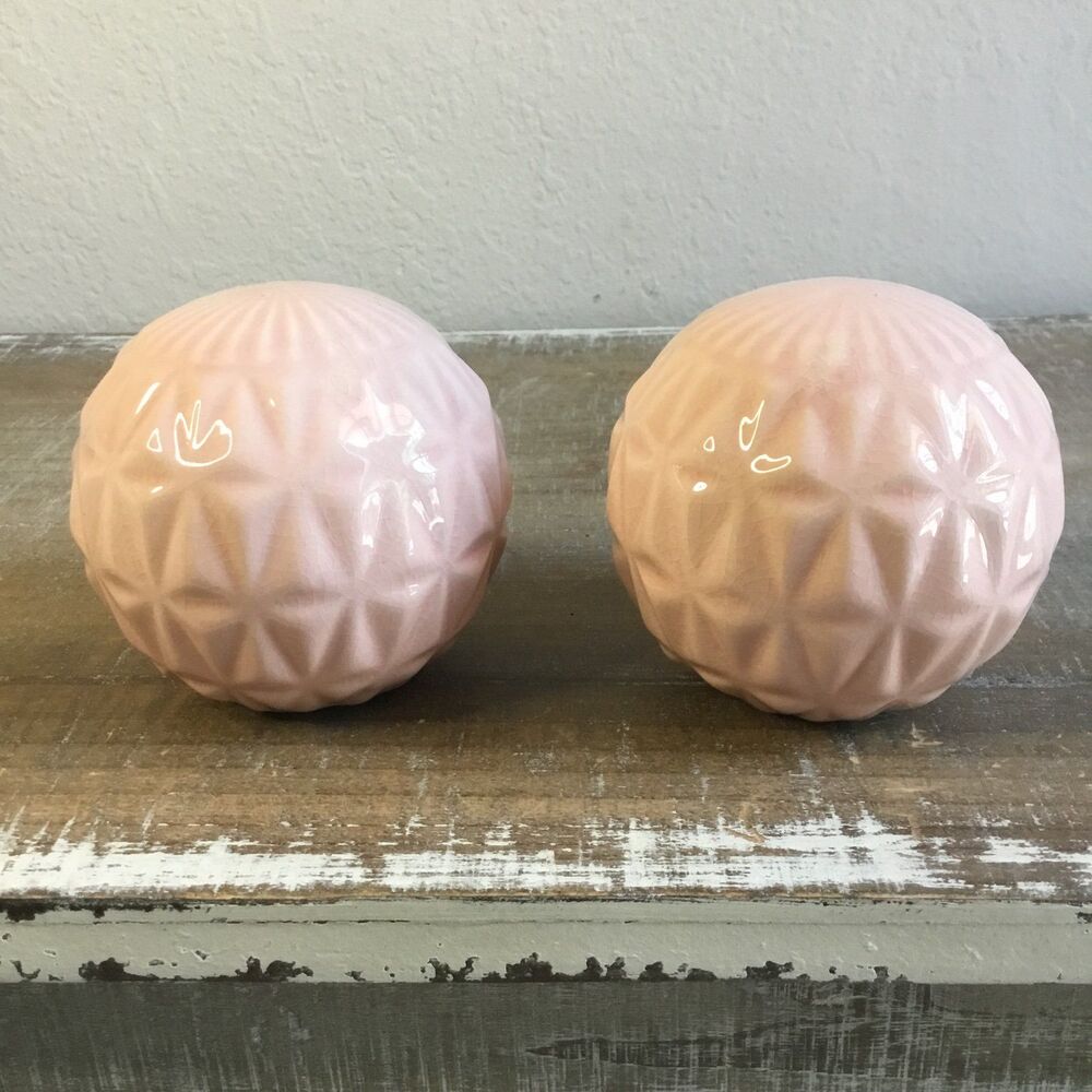 4” Ceramic pink orb home decor with triangular geometric pattern
